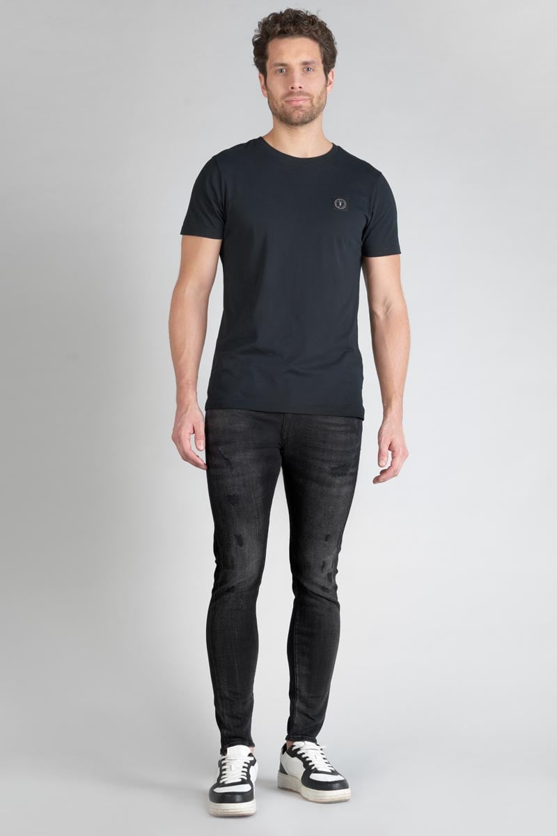 Jeans power skinny 7/8ème destroy noir N°1