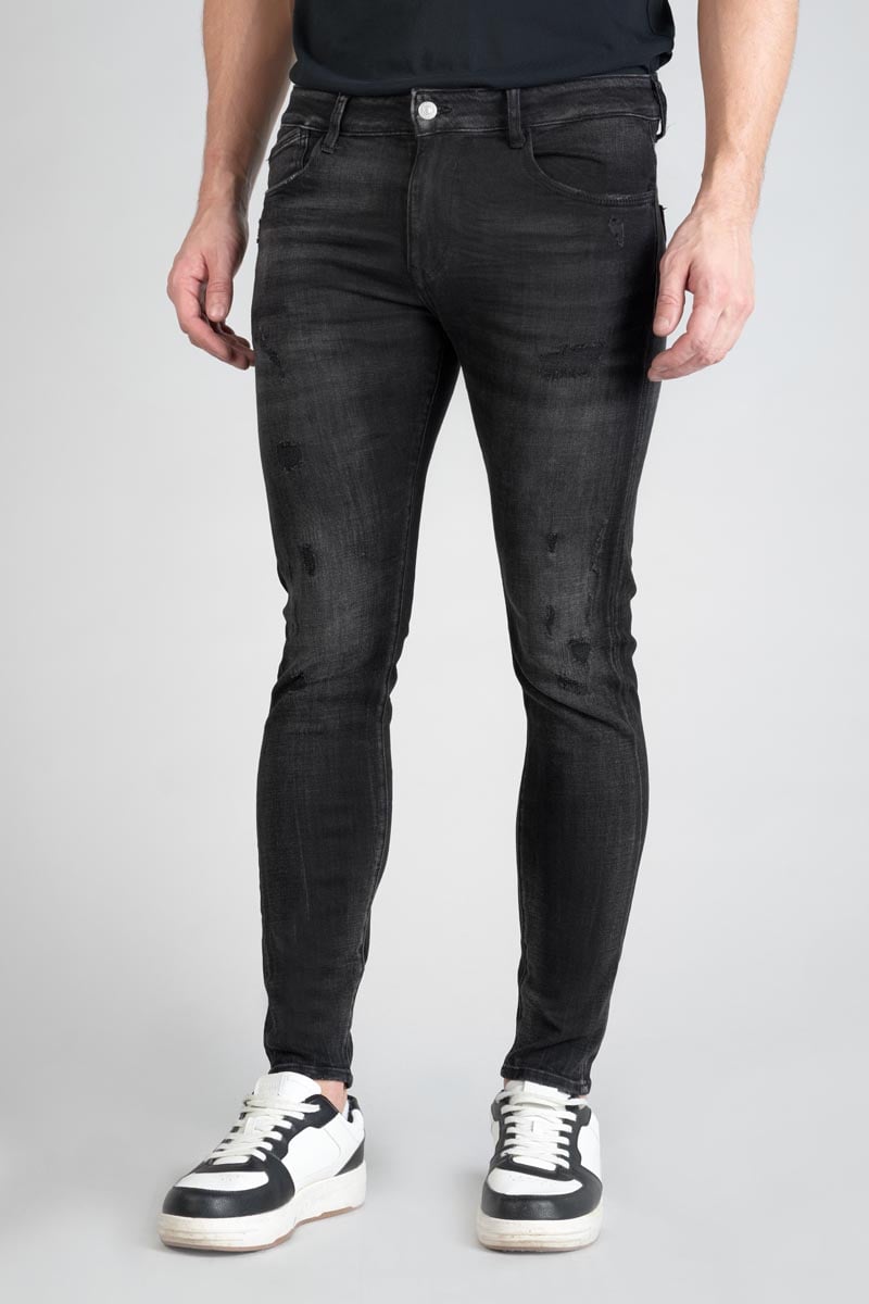 Jeans power skinny 7/8ème destroy noir N°1