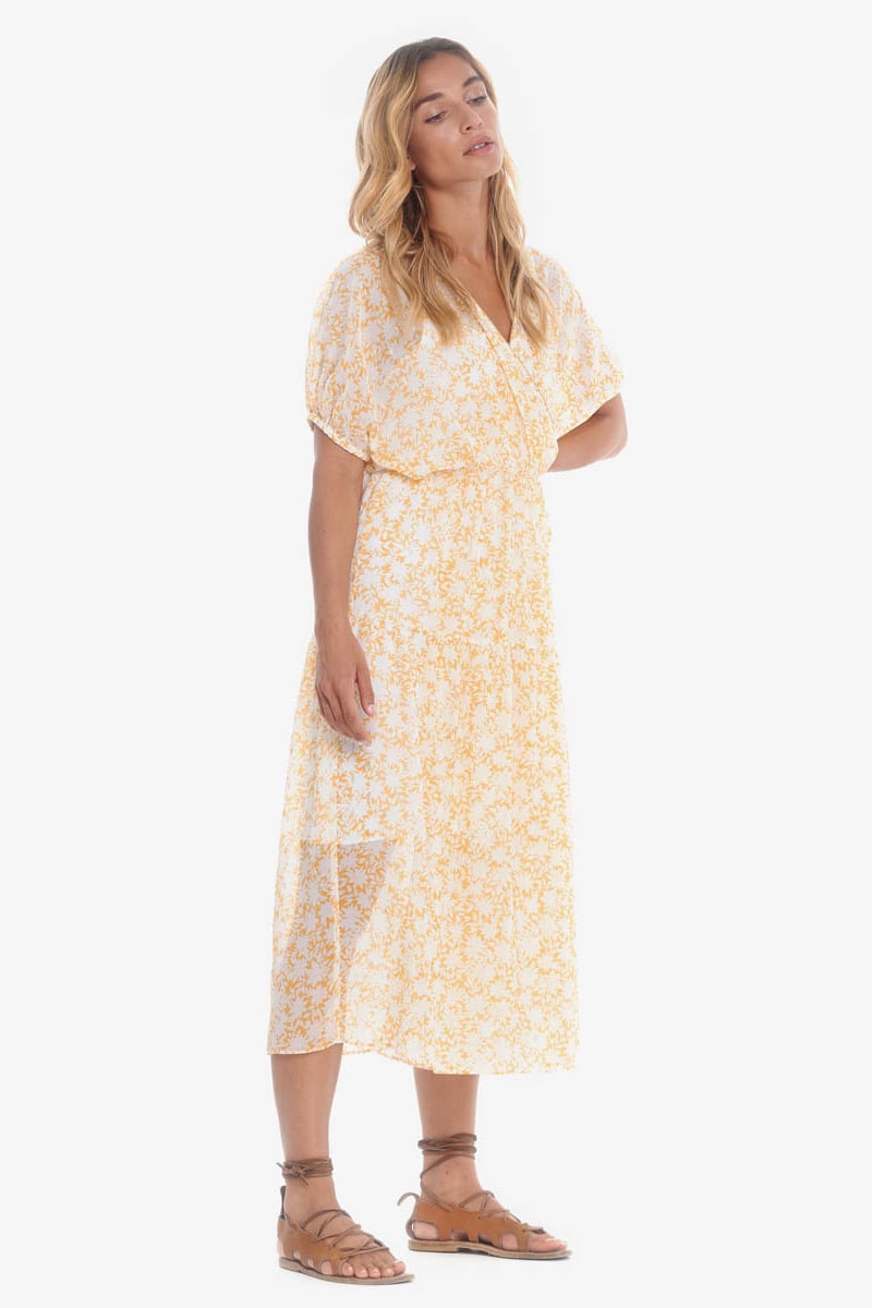 Robe longue Bilbao à motif floral jaune