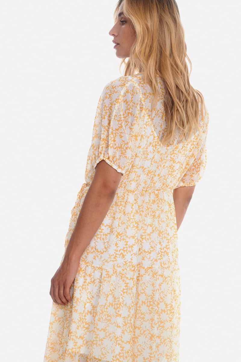 Robe longue Bilbao à motif floral jaune
