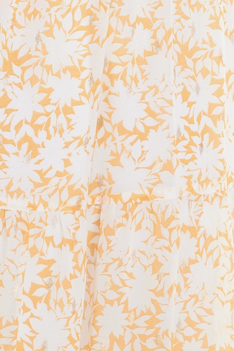 Robe longue Bilbao à motif floral jaune