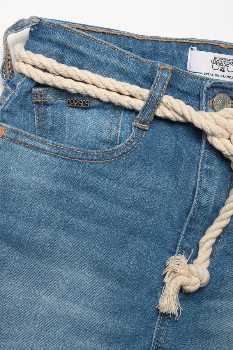 Short Tiki taille haute bleu délavé