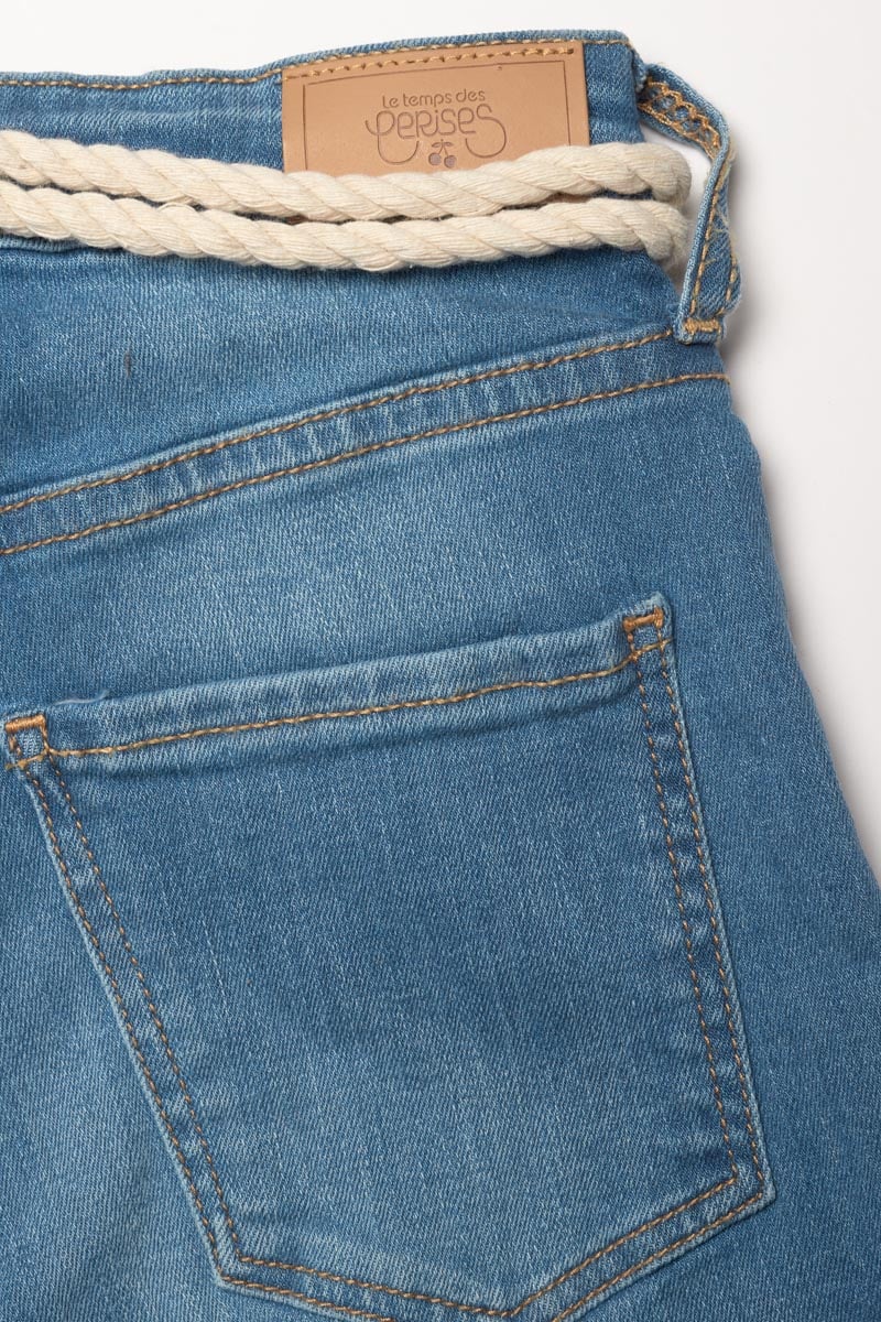 Short Tiki taille haute bleu délavé