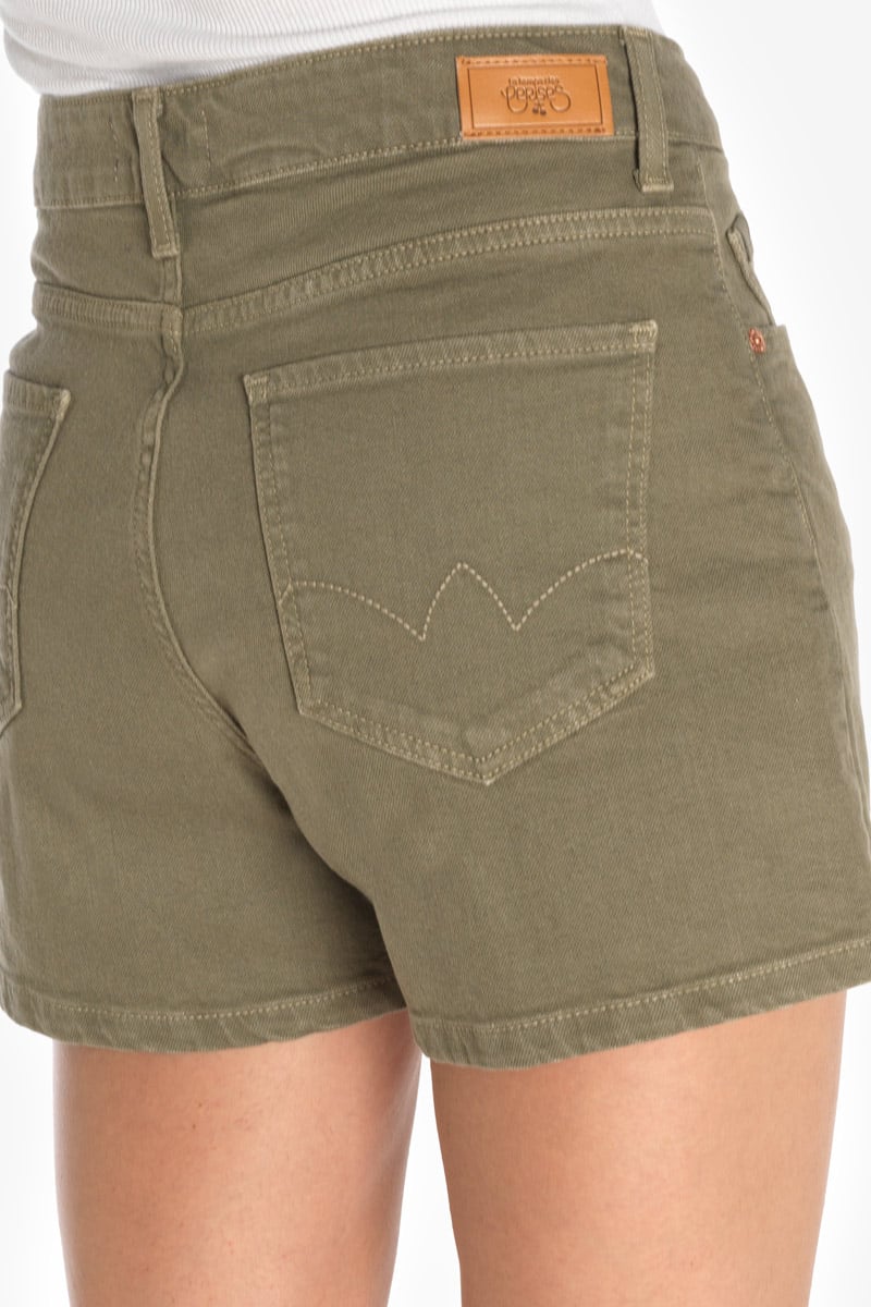 Short Mosta en jeans kaki clair à fermeture asymétrique