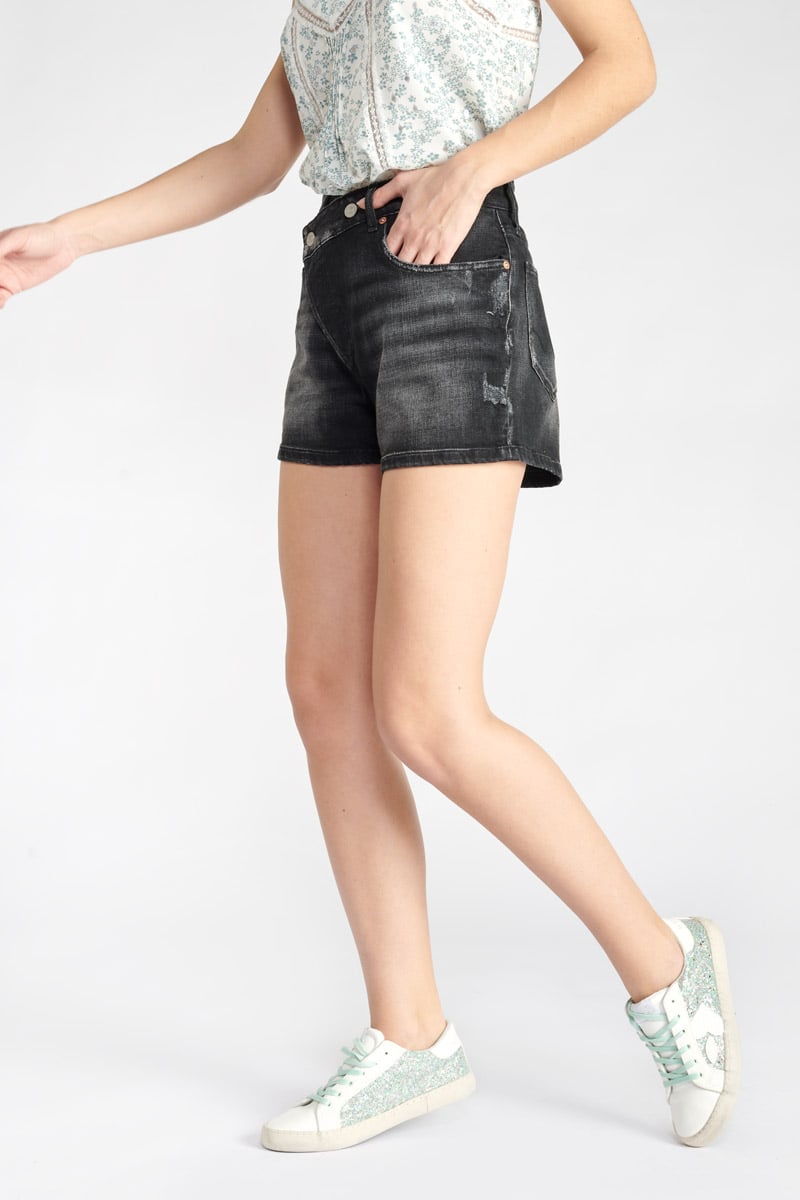 Short Mosta en jeans noir à fermeture asymétrique