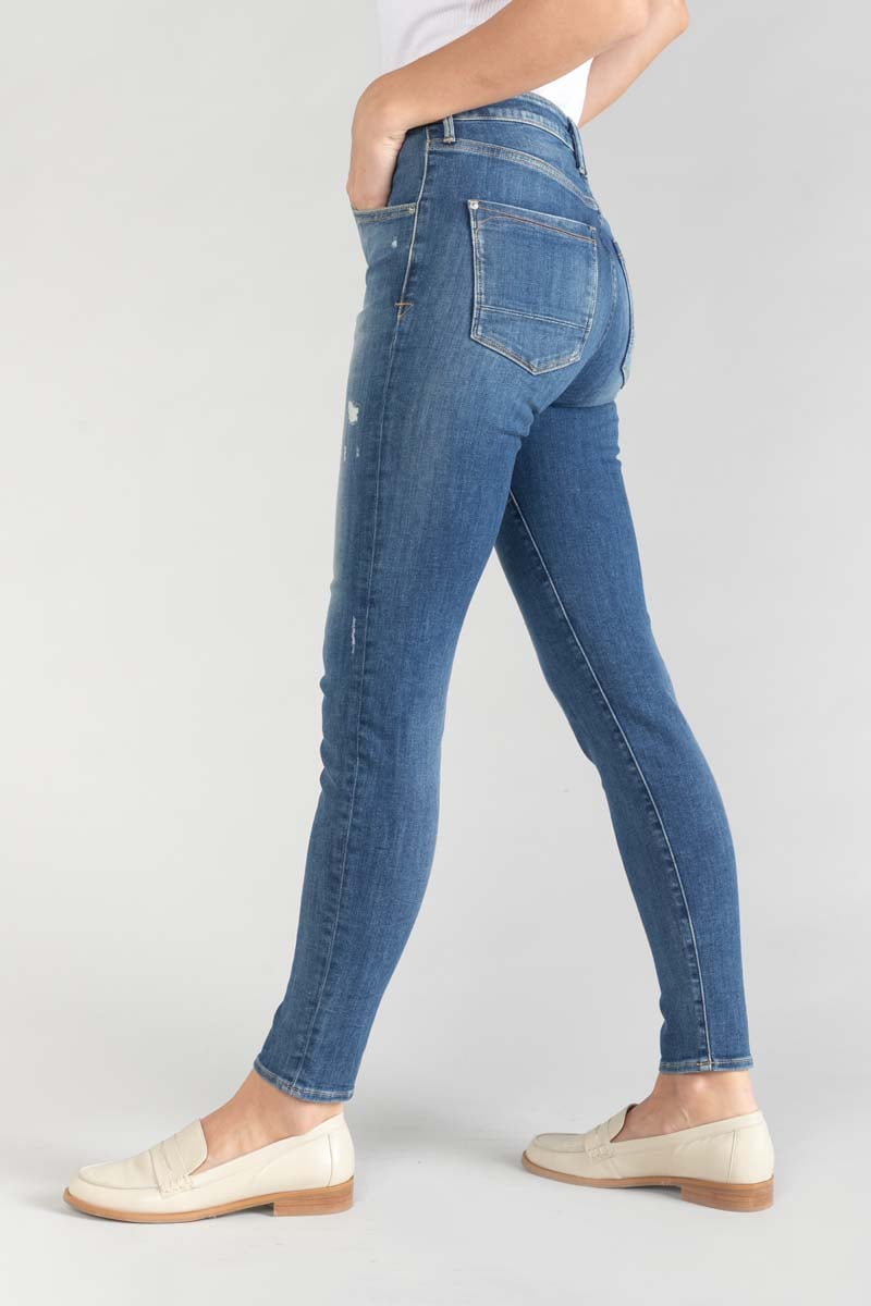 Jeans power skinny taille haute 7/8ème destroy bleu N°2