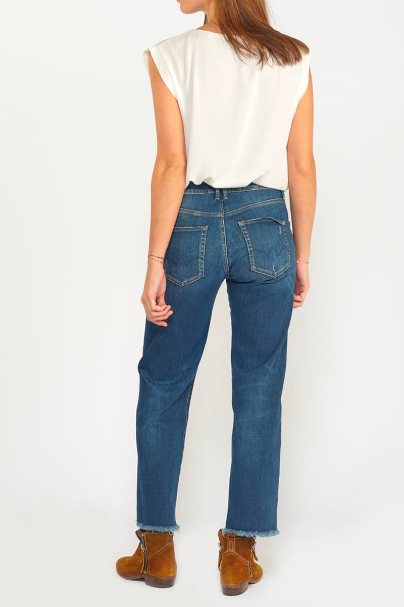 Jeans Pricilia taille haute 7/8ème destroy bleu N°2