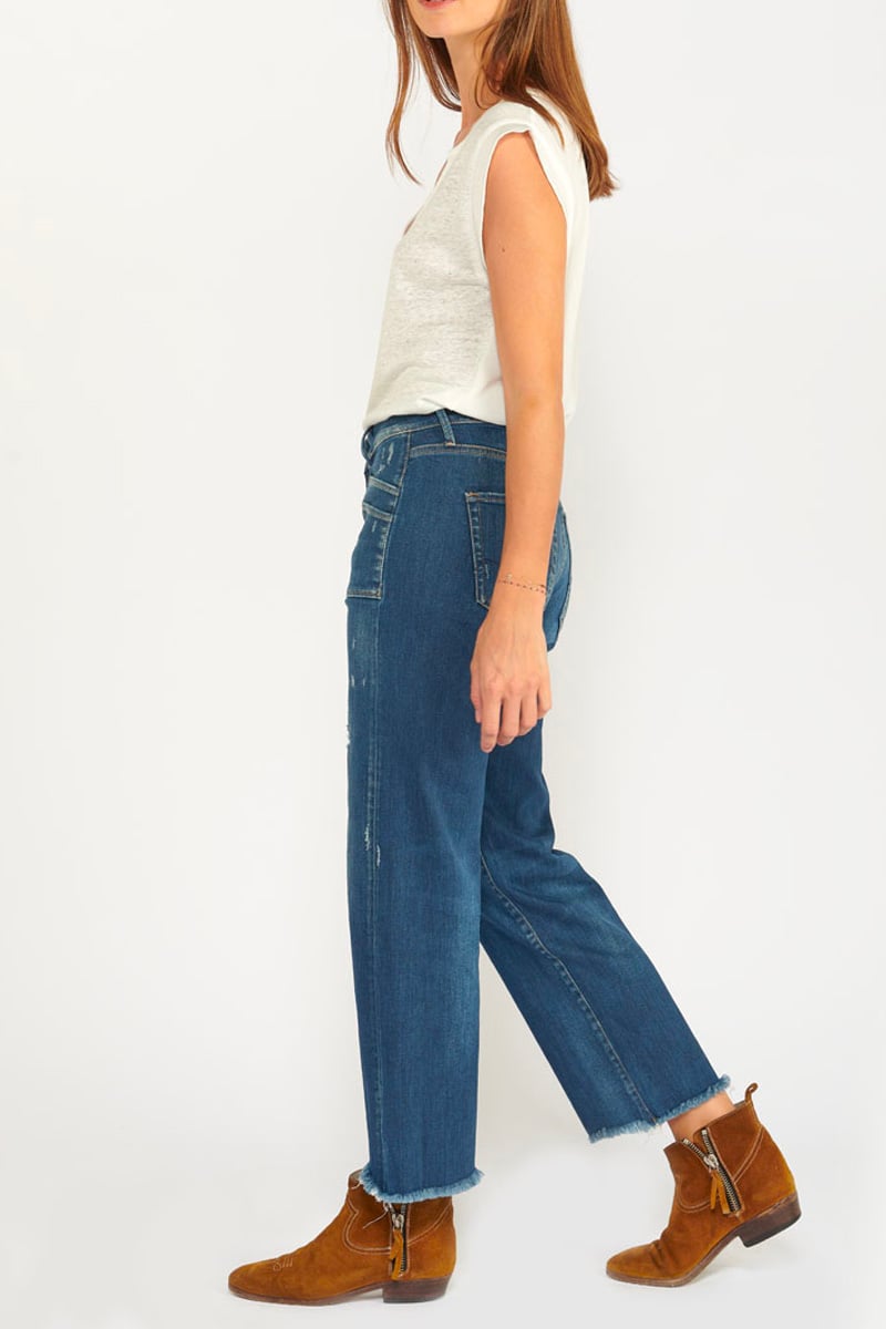 Jeans Pricilia taille haute 7/8ème destroy bleu N°2