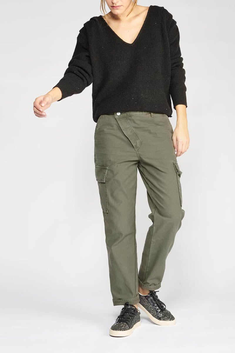 Pantalon Cosy Army kaki à fermeture asymétrique