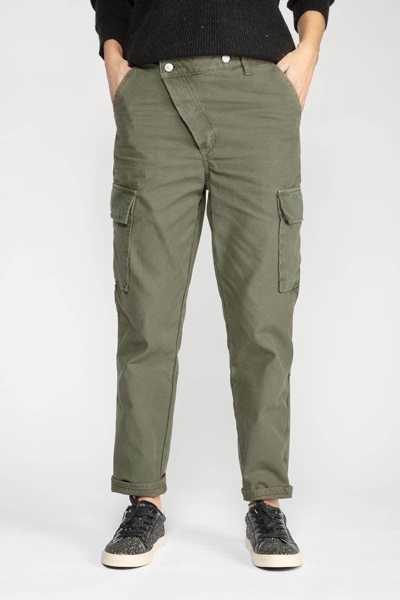 Pantalon Cosy Army kaki à fermeture asymétrique