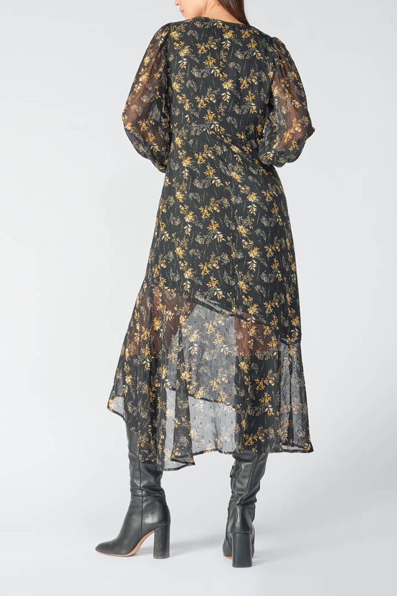 Robe longue Chic noire à motif fleuri