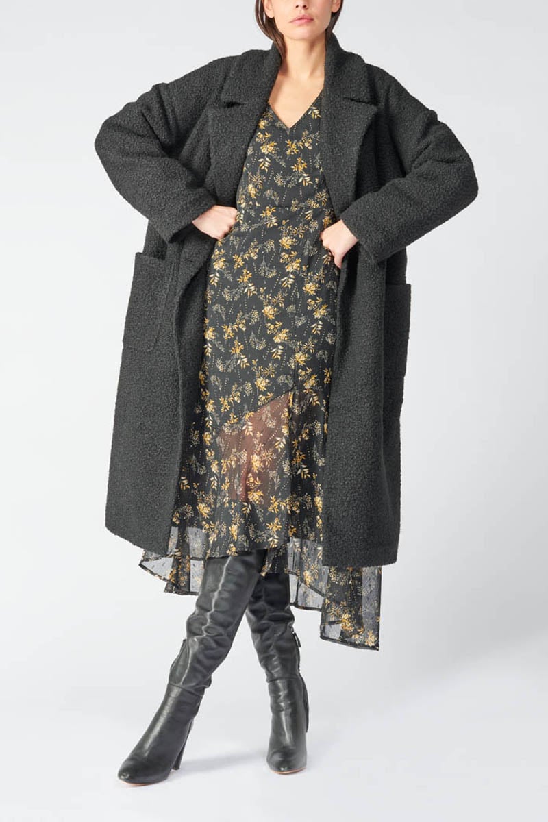 Robe longue Chic noire à motif fleuri