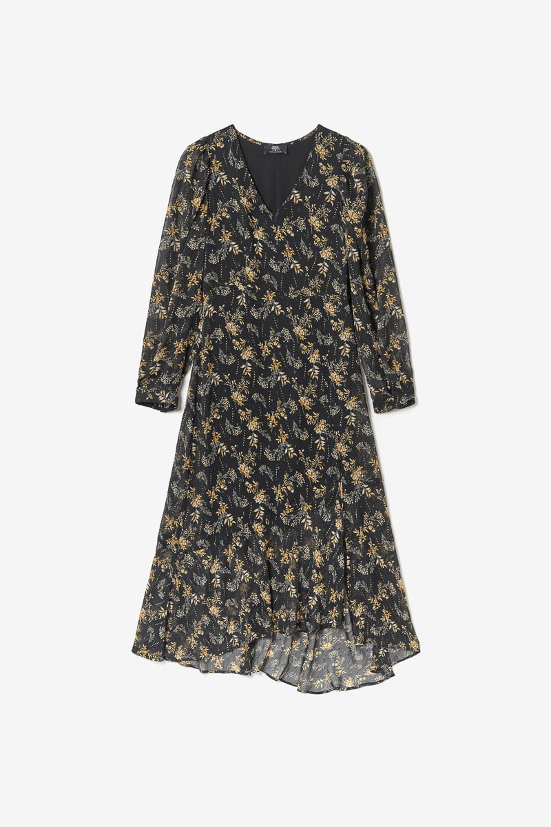 Robe longue Chic noire à motif fleuri