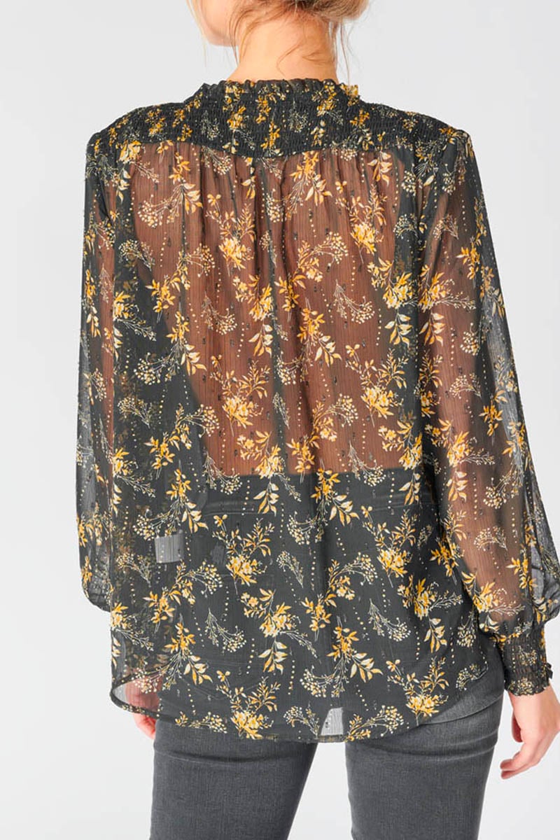 Blouse Ioshi noire à motif floral