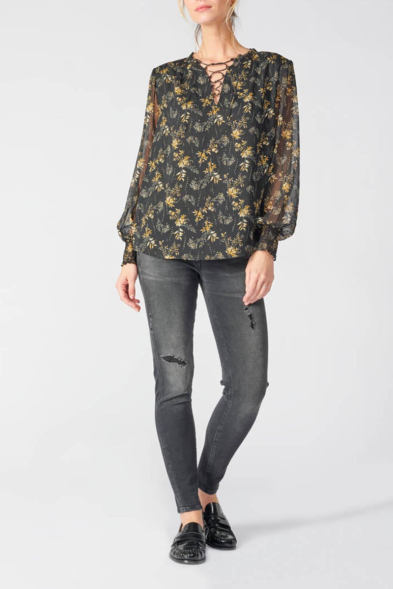 Blouse Ioshi noire à motif floral