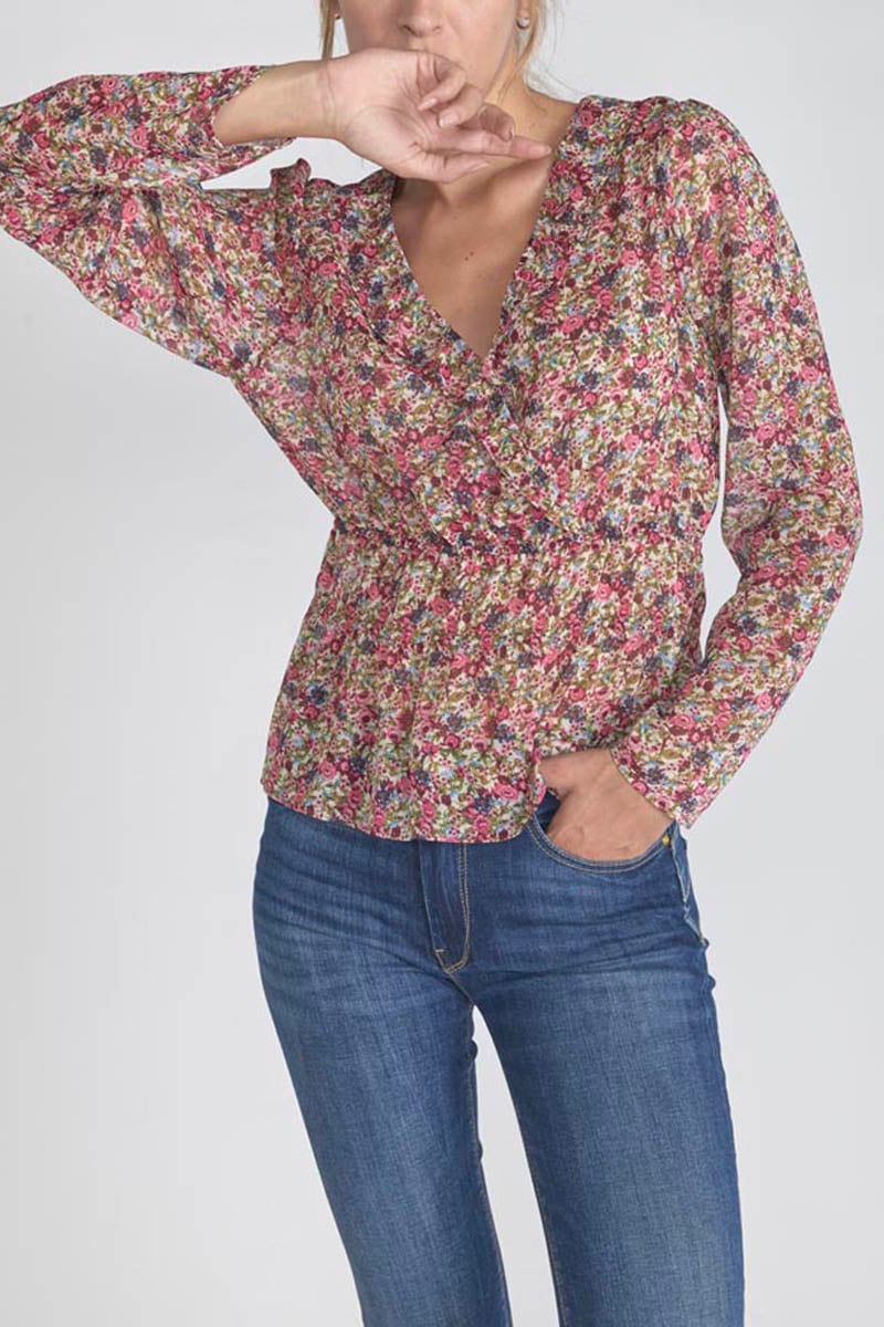 Blouse Magda à motif fleuri rose