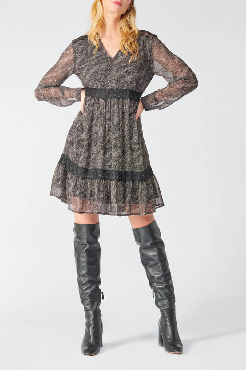 Robe Rena noire à motif animalier