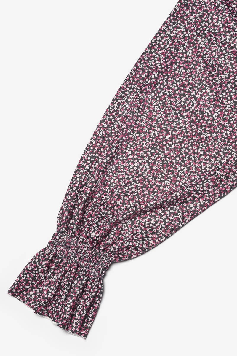 Robe Algagi noire à motif fleuri rose