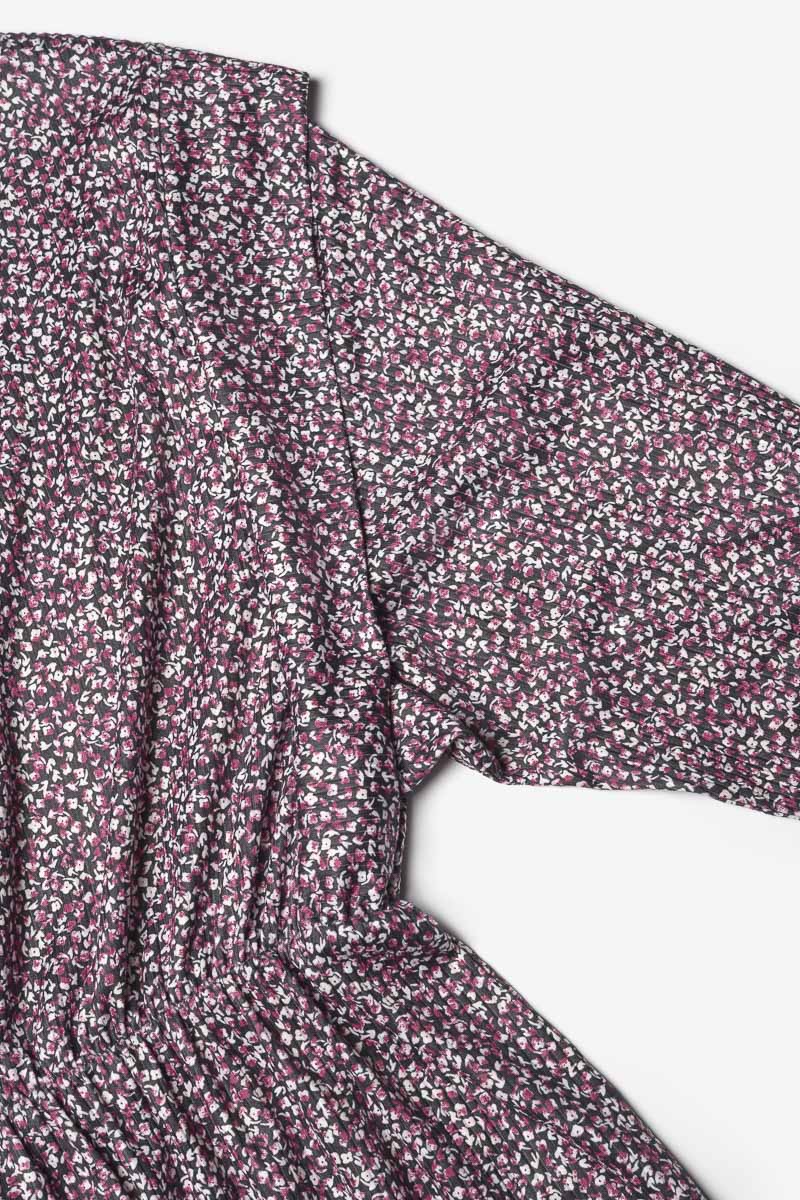 Robe Algagi noire à motif fleuri rose