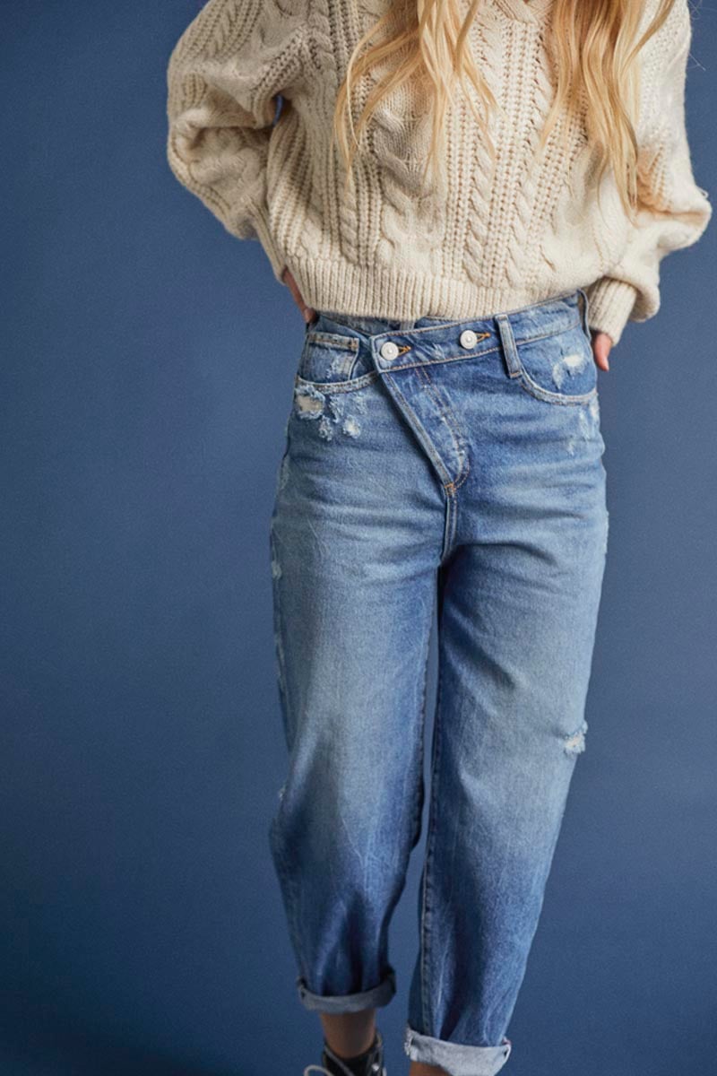 Jeans boyfit Cosa 7/8ème destroy vintage bleu N°4