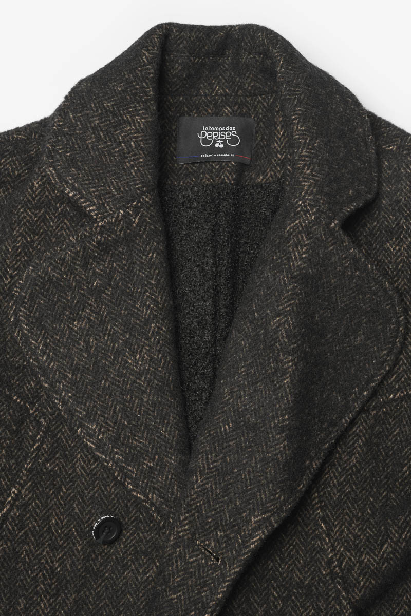 Manteau Shawgi marron à motif chevrons