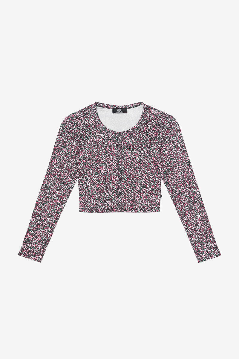 Cardigan Uppergi noir à motif fleuri rose