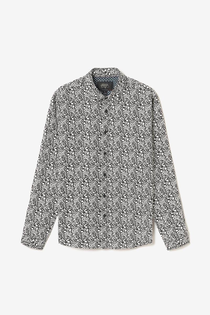 Chemise Morel noire à motif fleuri blanc