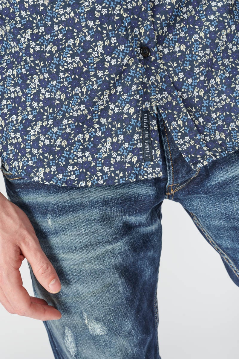 Chemise Paster bleu marine à motif fleuri