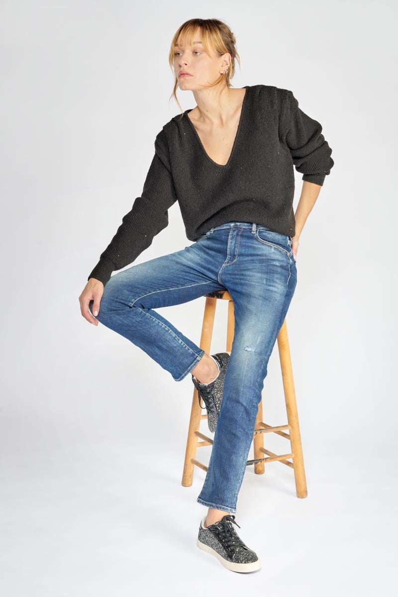 Jeans 400/17 mom Basic taille haute 7/8ème destroy bleu N°2