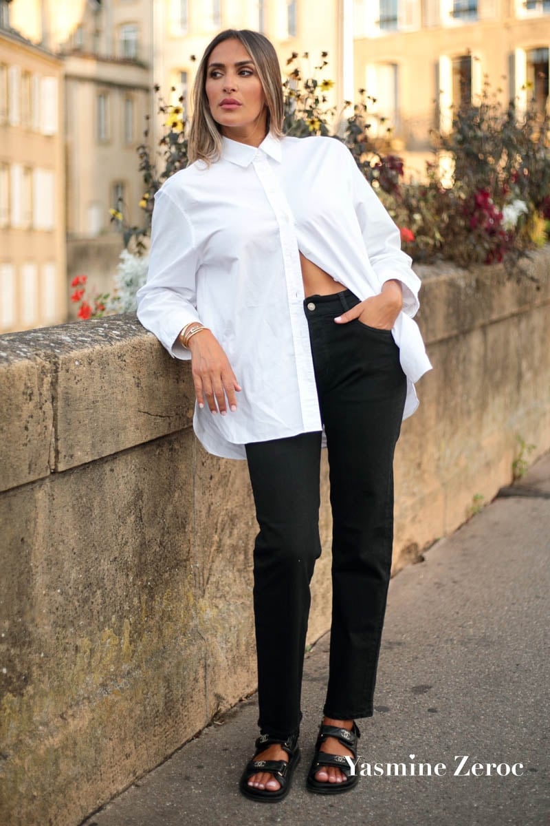 COLLAB @YASMINE.ZEROC Amour 400/18 mom taille haute 7/8ème jeans noir N°1