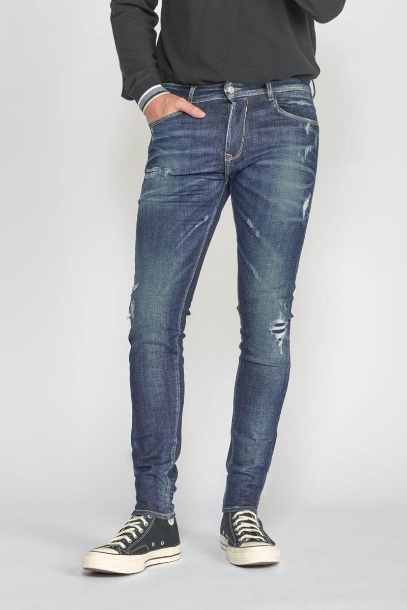 Jeans power skinny 7/8ème destroy bleu N°1