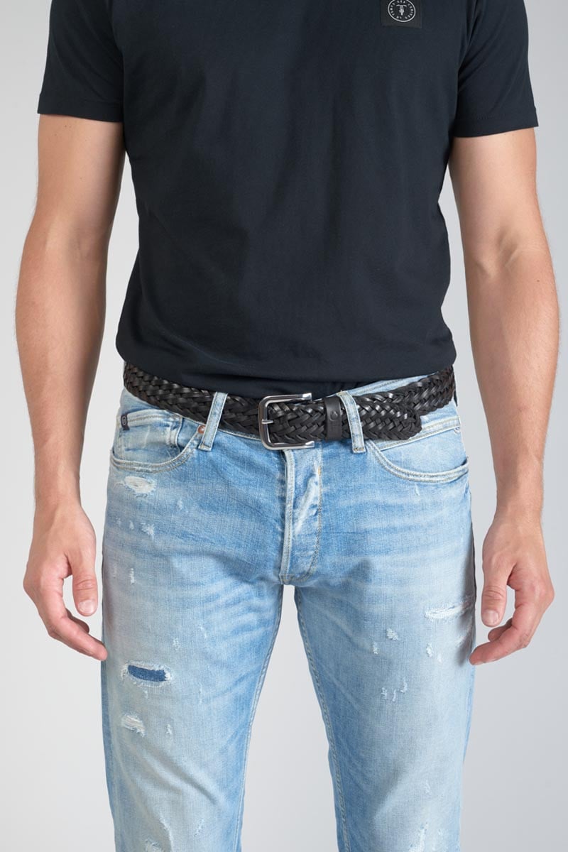 Ceinture Brazol en cuir noir tressé