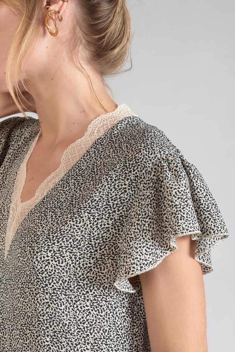 Robe Aliette à motif beige et noir