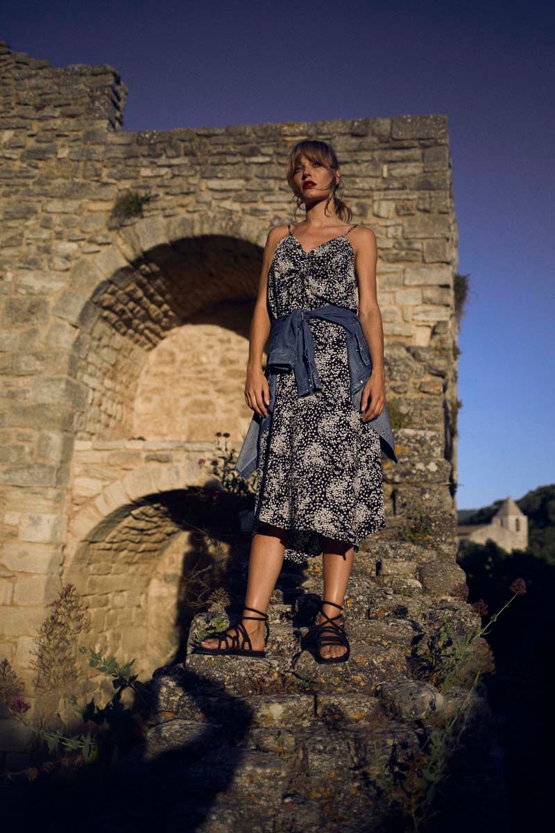 Jupe longue Cassand à motif fleuri noir et blanc