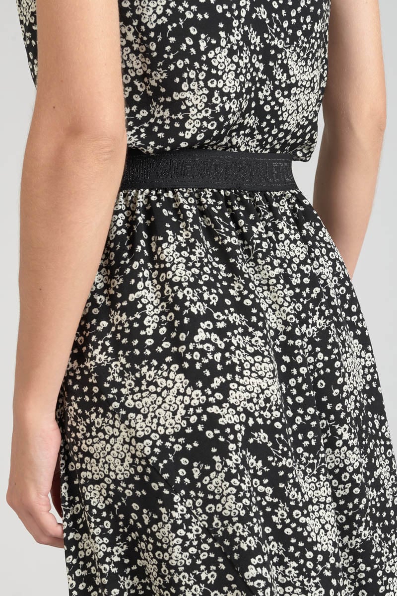 Jupe longue Cassand à motif fleuri noir et blanc