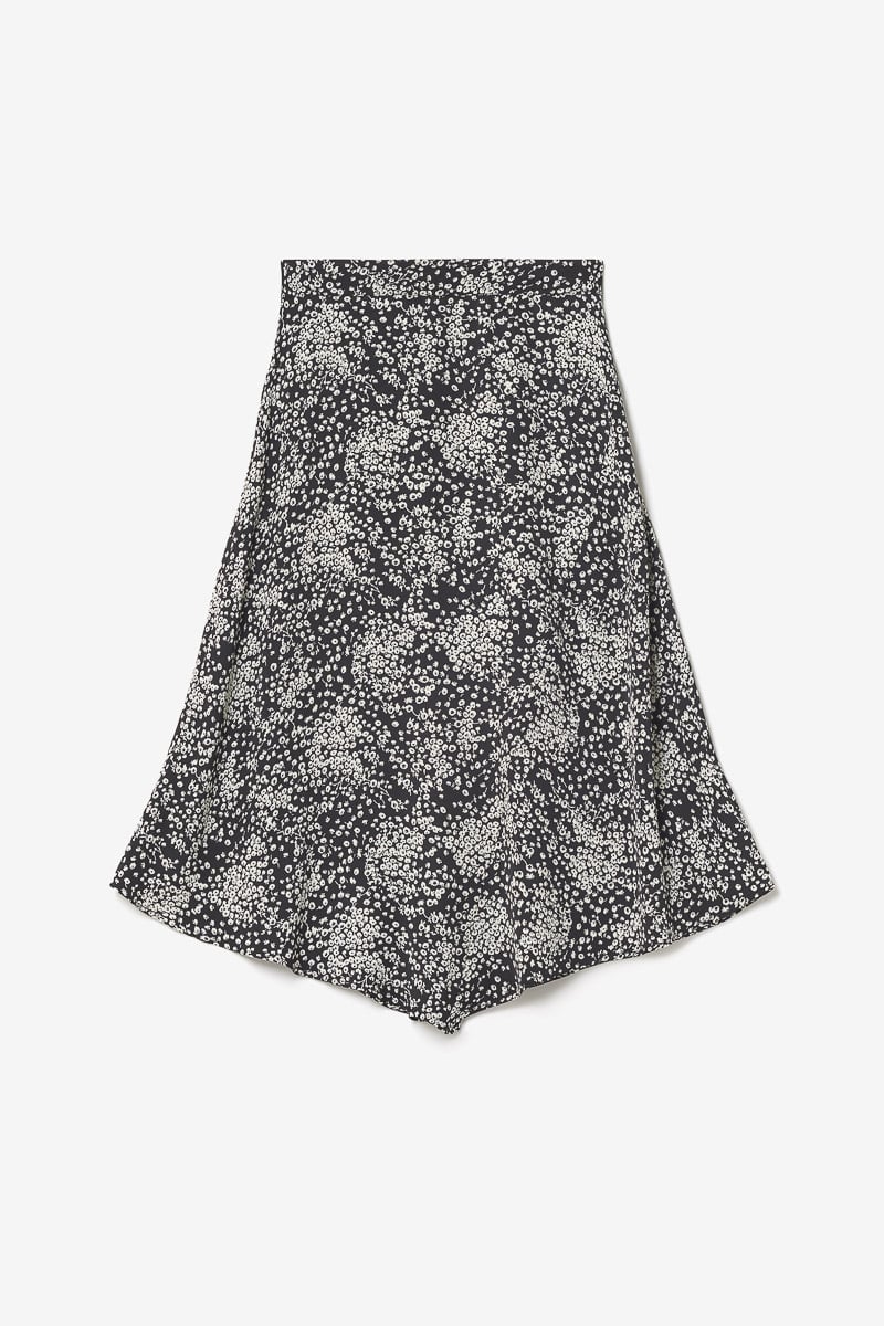 Jupe longue Cassand à motif fleuri noir et blanc
