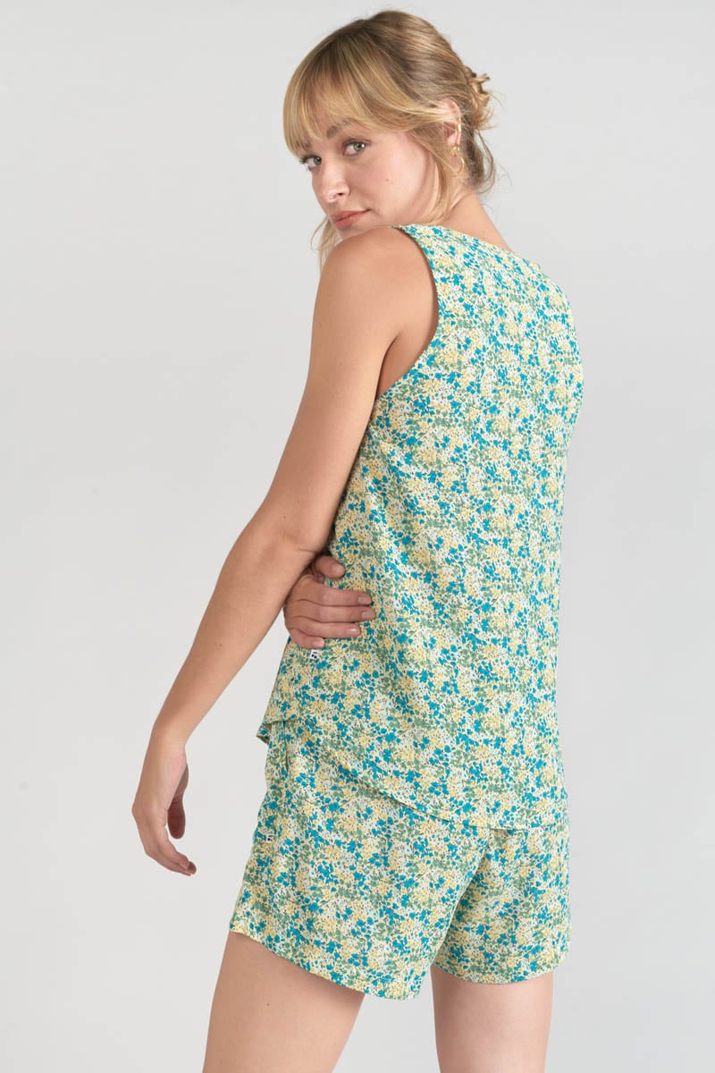 Top Craig à motif fleuri vert et bleu