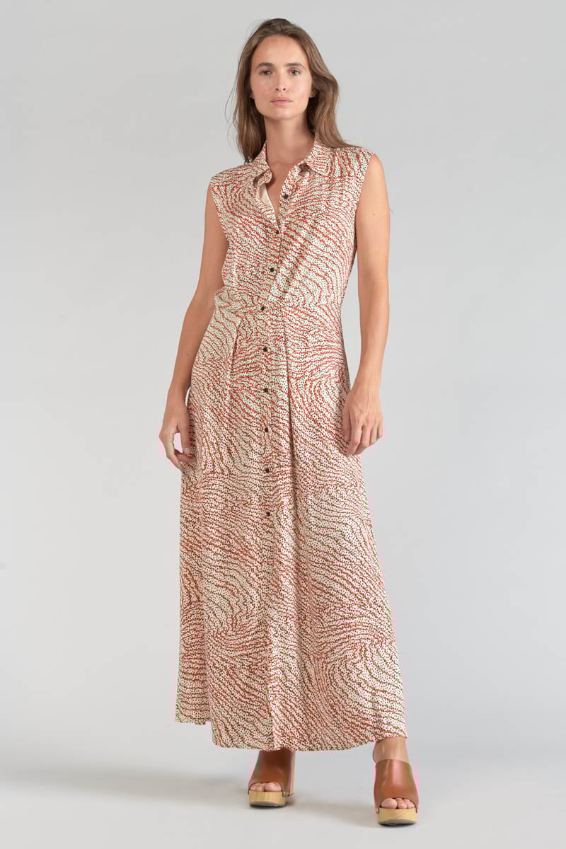 Robe longue Cuoco à motif orange et noir