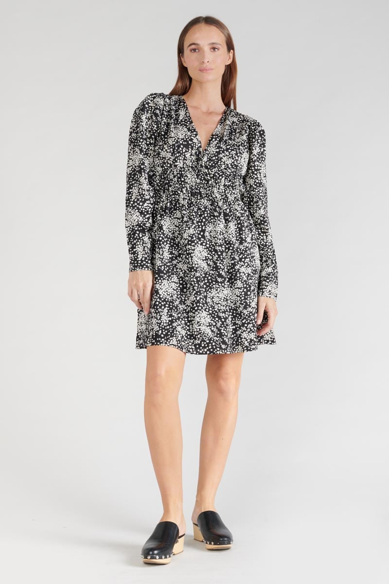 Robe Edwina à motif fleuri noir et blanc