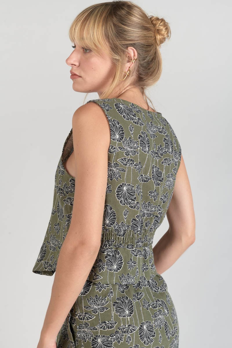 Gilet Gish kaki à motif fleuri