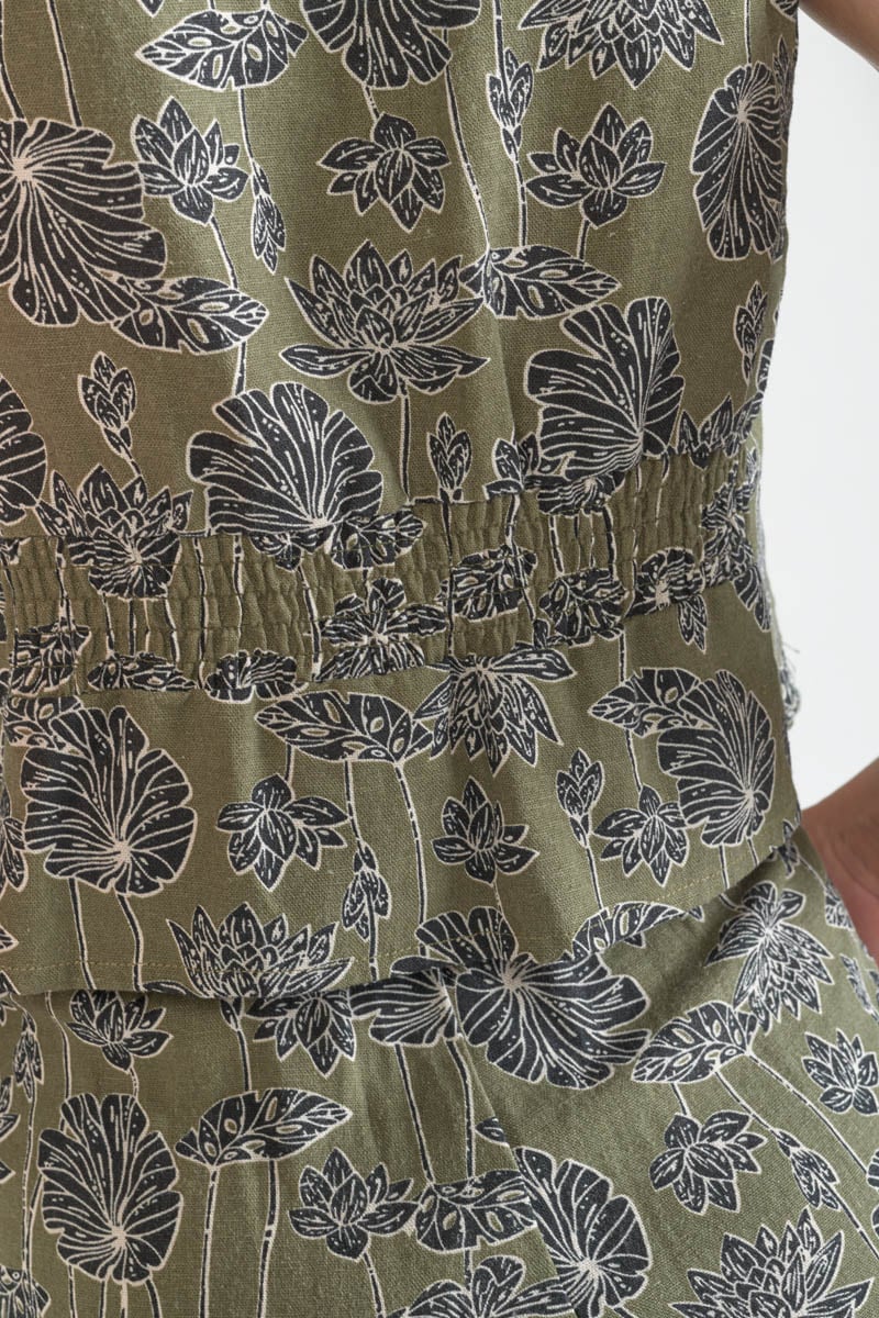 Gilet Gish kaki à motif fleuri