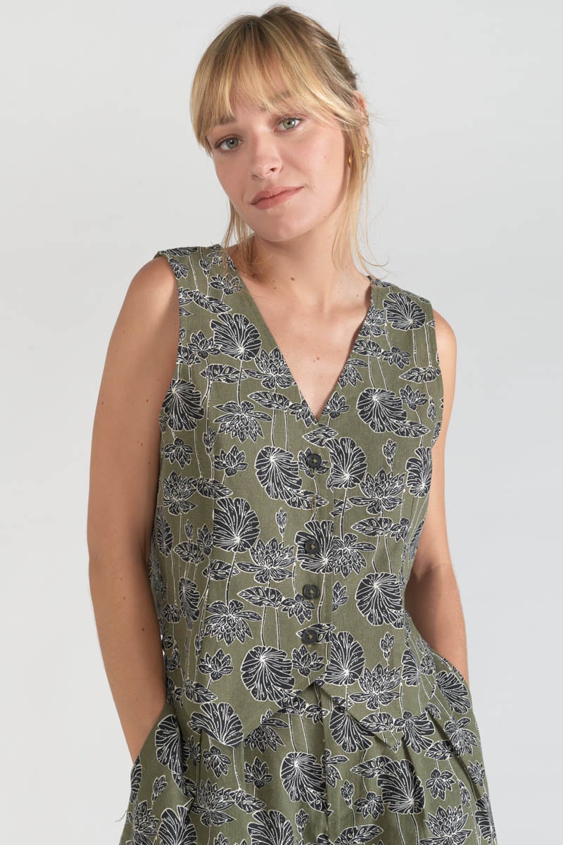 Gilet Gish kaki à motif fleuri
