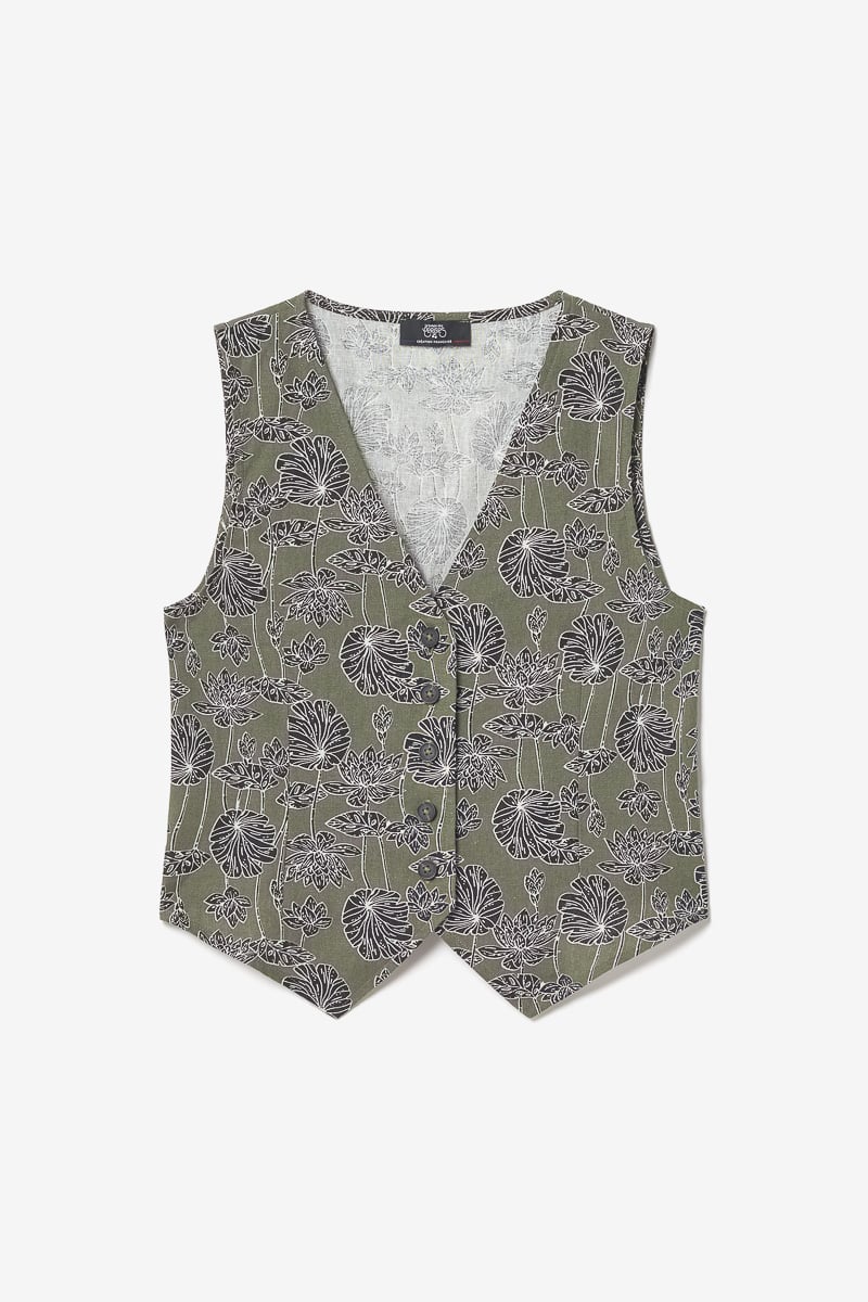 Gilet Gish kaki à motif fleuri