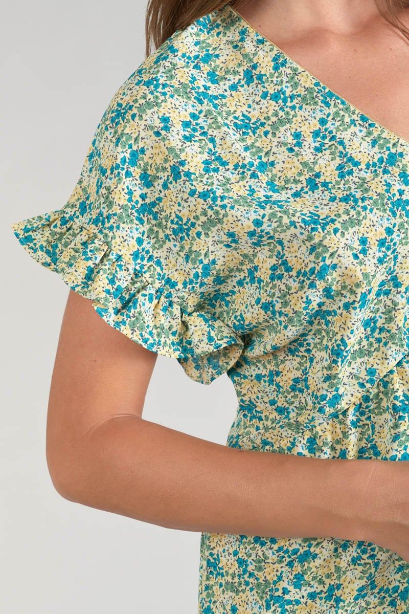 Robe Tate à motif fleuri vert et bleu