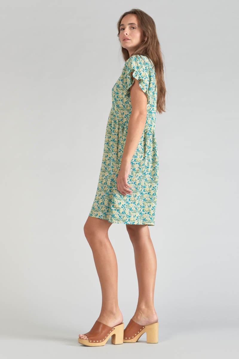 Robe Tate à motif fleuri vert et bleu