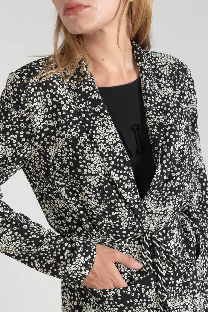 Veste blazer Urielle à motif fleuri noir et blanc