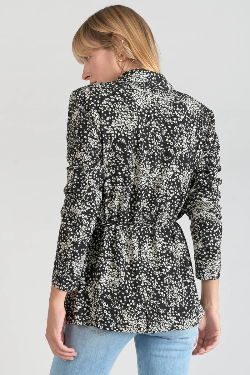 Veste blazer Urielle à motif fleuri noir et blanc