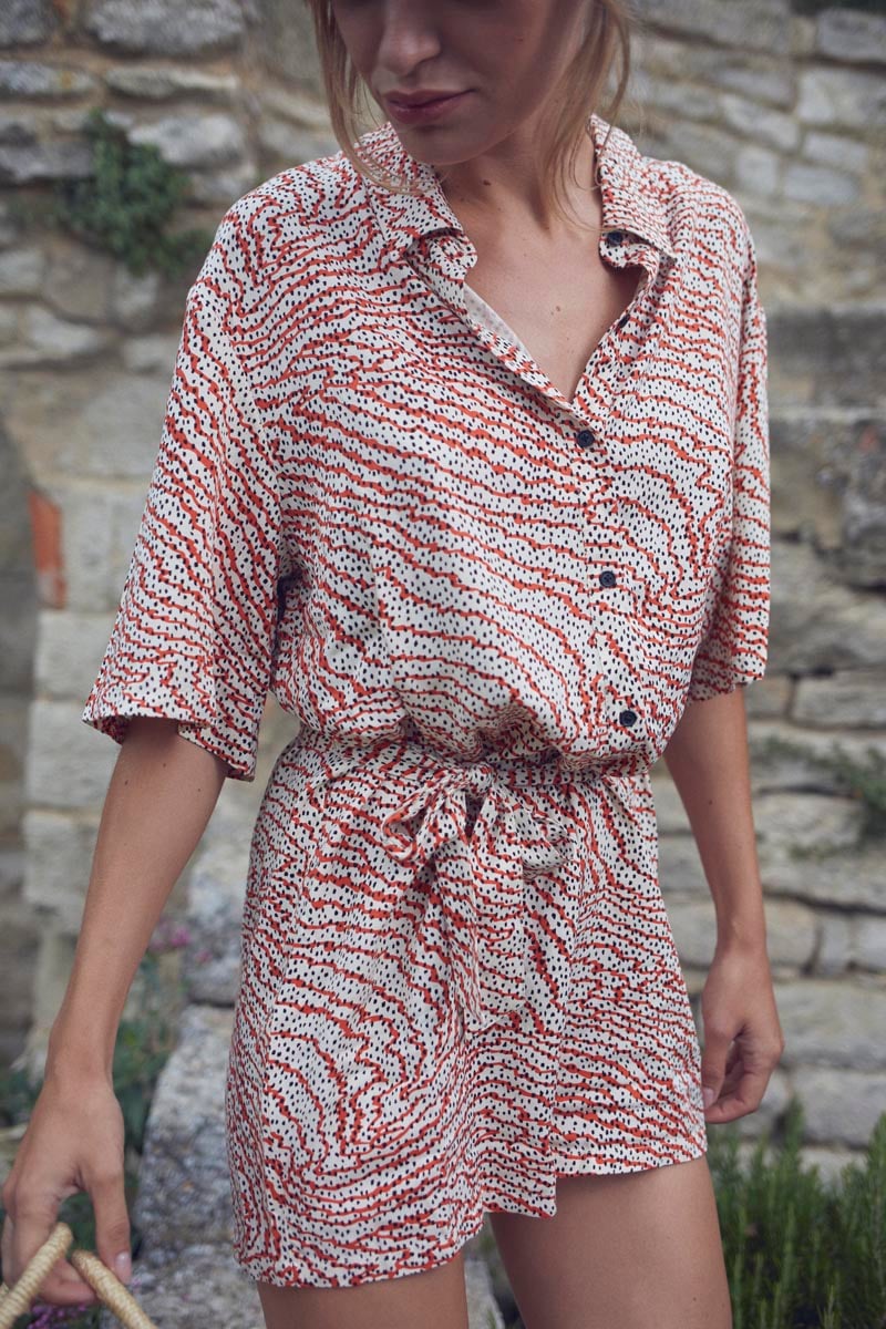 Combi-short Zely à motif orange et noir