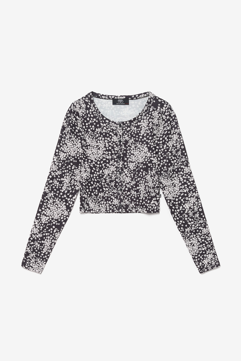 Cardigan Comegi à motif floral noir et blanc