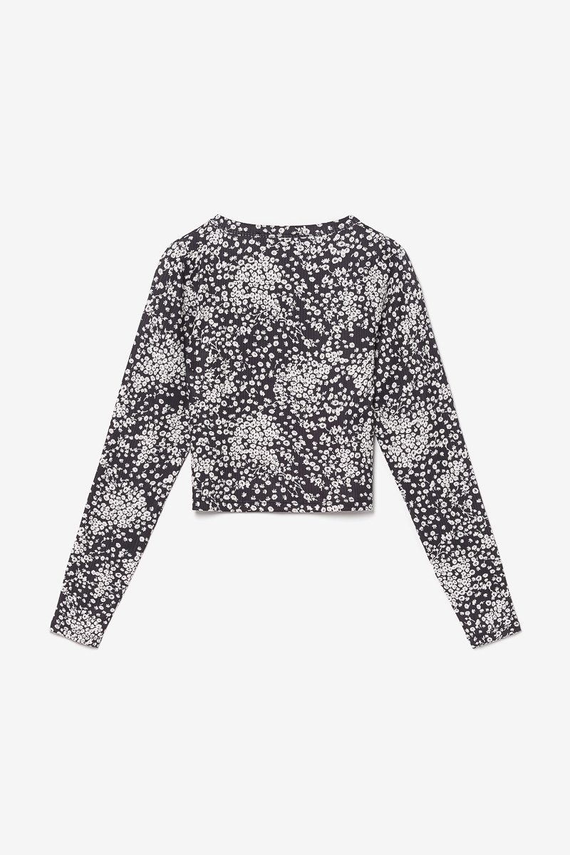 Cardigan Comegi à motif floral noir et blanc